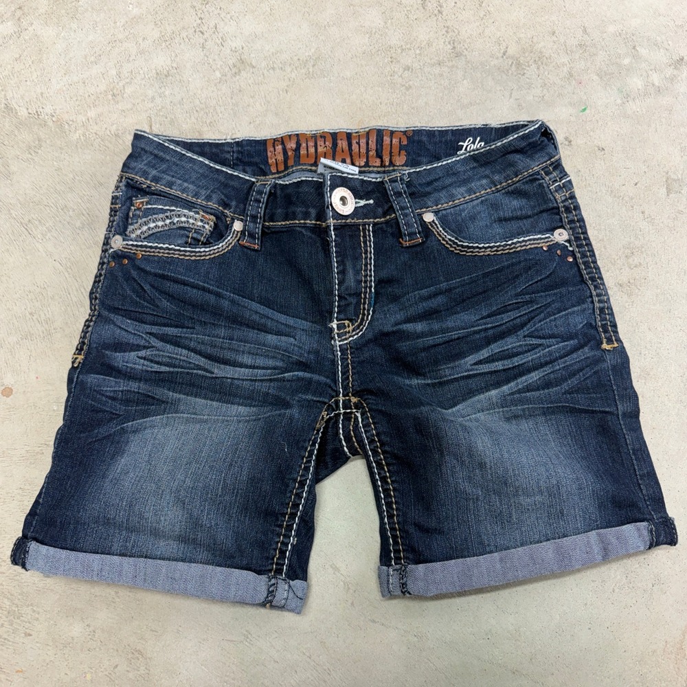 Hydraulic Lola Girls Denim Shorts‎ Cuffed Distressed Blue Size 5/6
